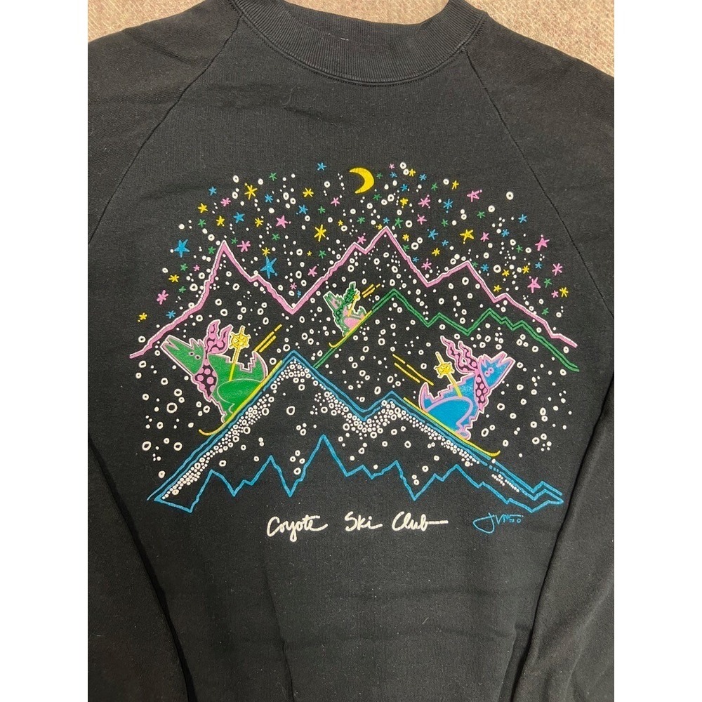 Vintage Coyote Ski Club‎ Sweatshirt Mens Large Black 1980s - Picture 2 of 8